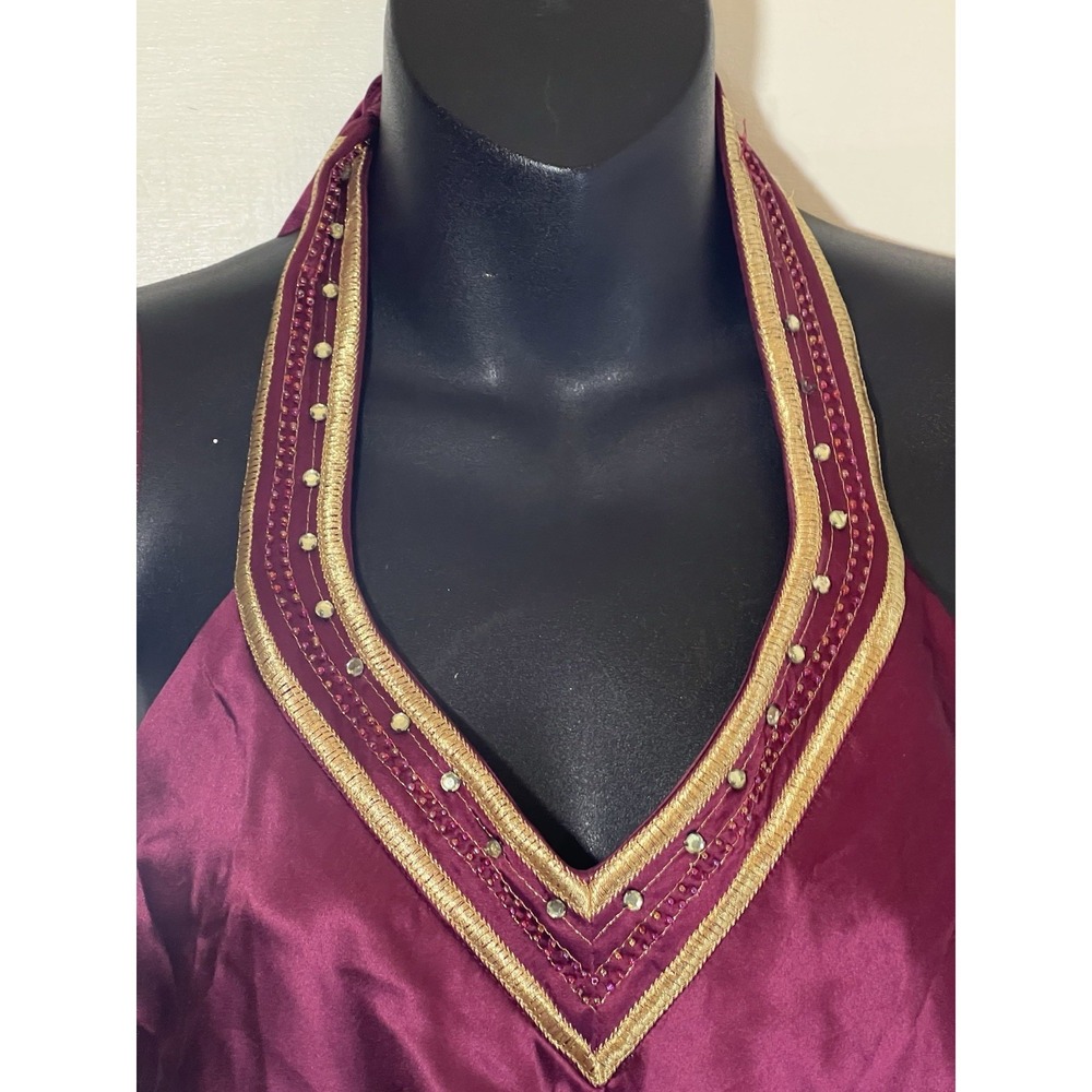 Vtg 80s 100% Silk SHELL Yves Collette Dress Red Beaded Embroidered Whimsigoth 10 - Picture 5 of 11